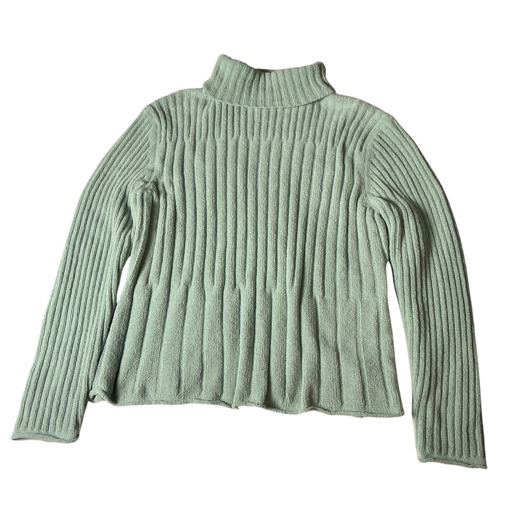Sonoma Life+Style Petite Green Ribbed Knit Turtleneck Sweater